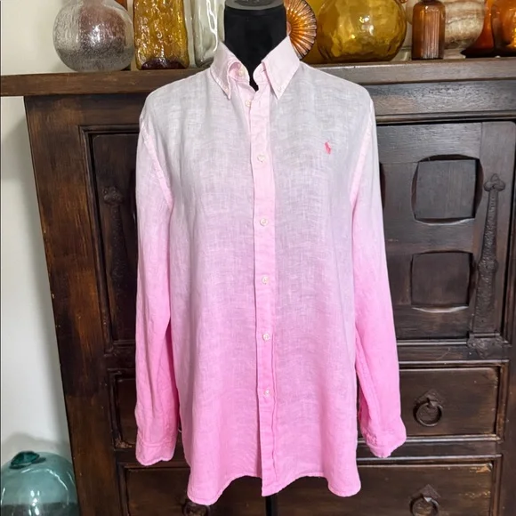 Mens Polo Ralph Lauren Ombré Linen Regular Fit Button-Down Shirt - Picture 2 of 10